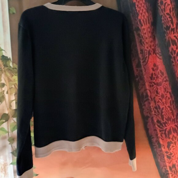 EUC: 89th + Madison Sze Large Black & Tan Button-Down Cardigan - Picture 2 of 5